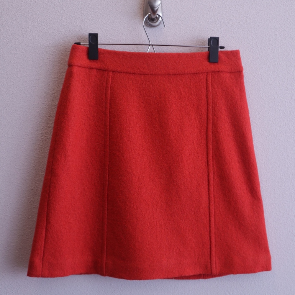 Ann Taylor Red Orange Wool Fitted A-Line Skirt